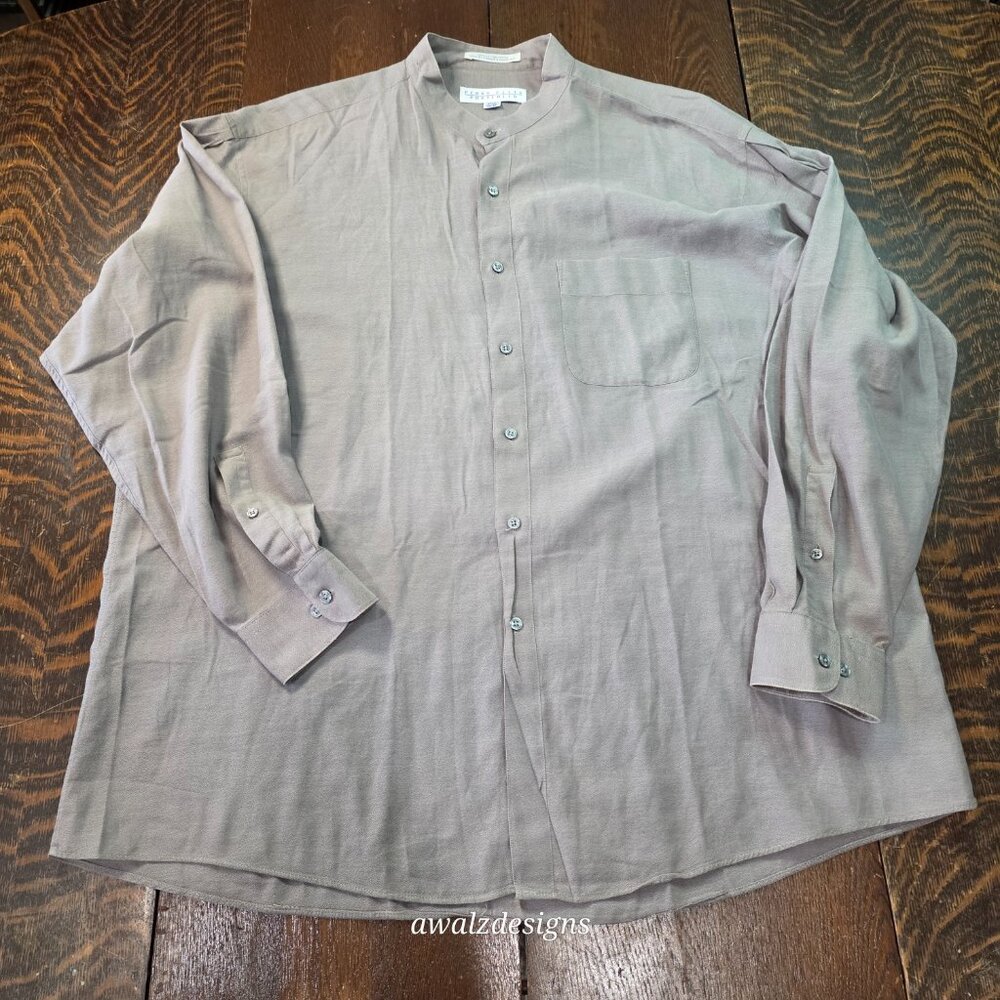 Perry Ellis men's long sleeve mandarin or band collar shirt in a grey color‎